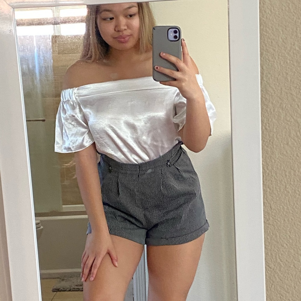 Off the shoulder satin white blouse